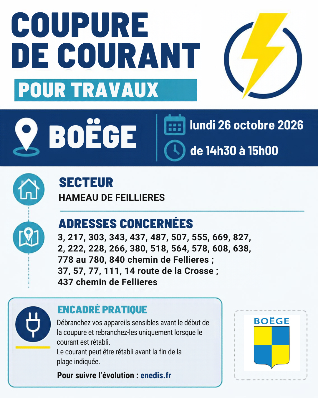 COUPURE DE COURANT LE 26 OCTOBRE
