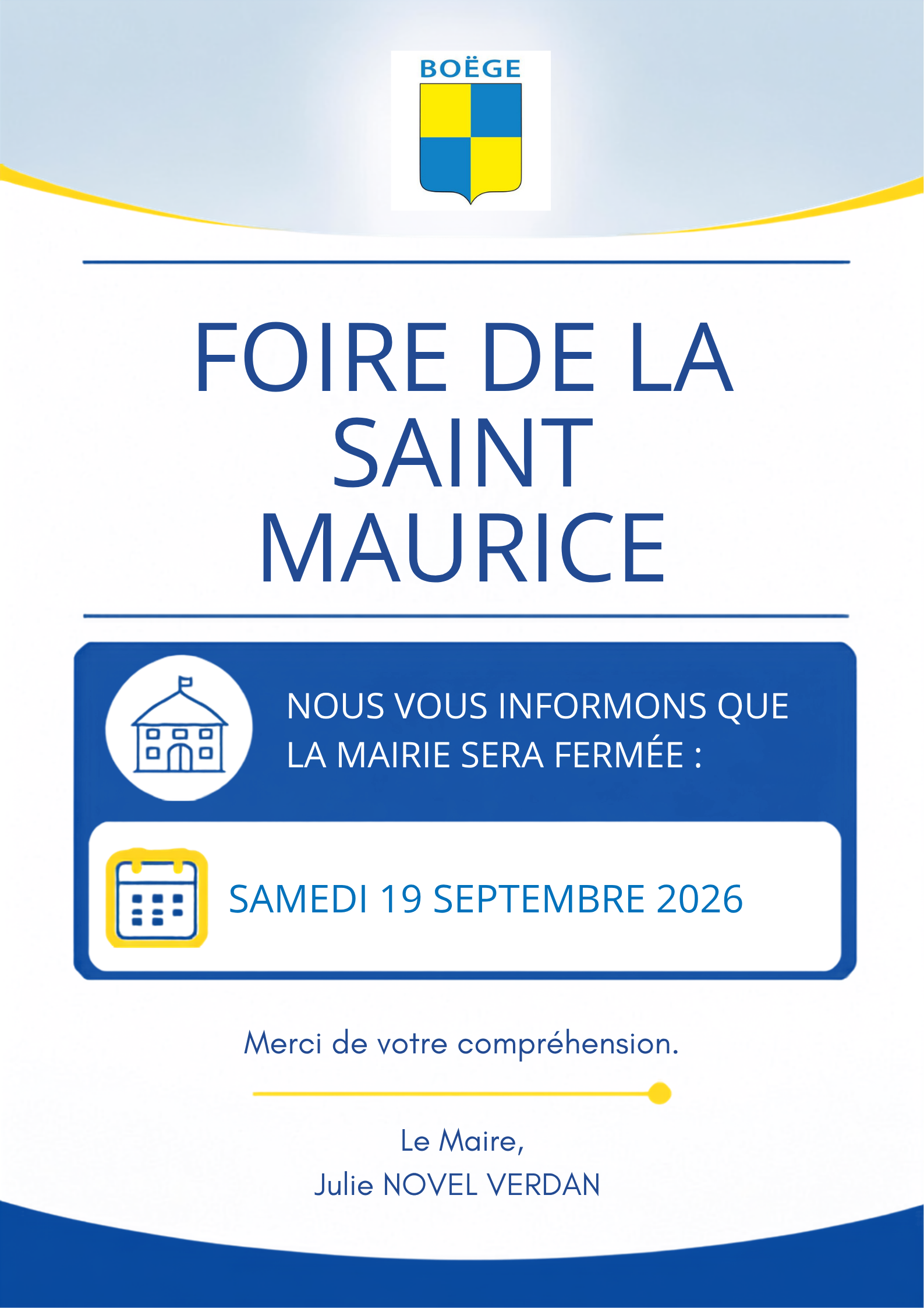 Fermeture de l’acceuil de la mairie le jour de la foire